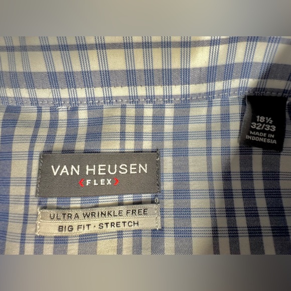 Van Heusen Flex Big Fit button down plaid shirt size 18 1/2 32/33 - Picture 7 of 7